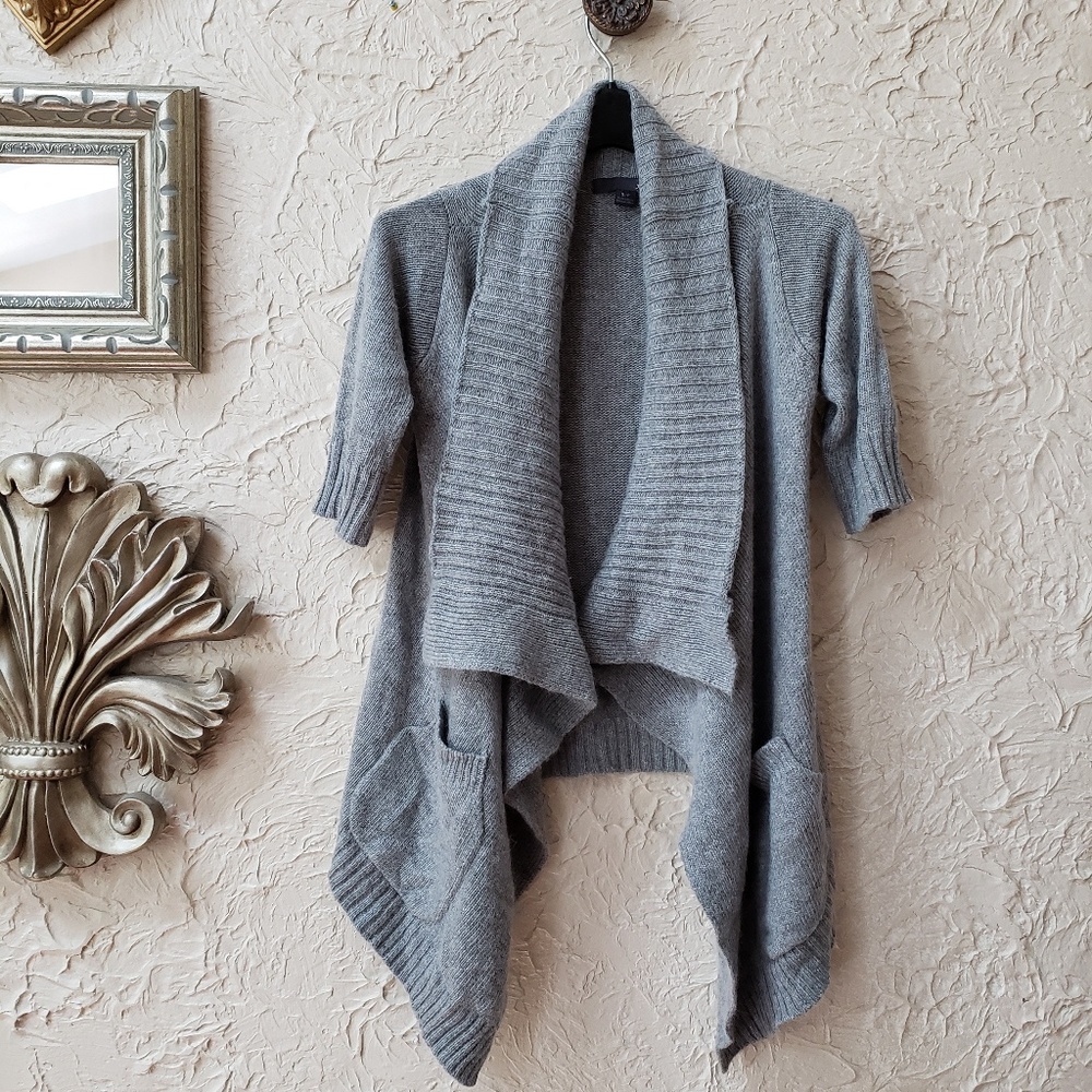 Short Sleeve Asymmetrical Knit Cardigan